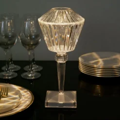 10" LED Acrylic Crystal Prism Color Changing Cordless Table Lamp, Rechargeable Touch Control Accent Lamp