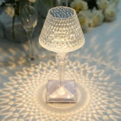 10" LED Acrylic Crystal Cup Shape Color Changing Cordless Table Lamp, Rechargeable Touch Control Accent Lamp