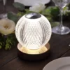 5" Diamond Cut Crystal Ball Dimmable LED Table Lamp With Touch Control, Cordless Rechargeable Decorative Night Light