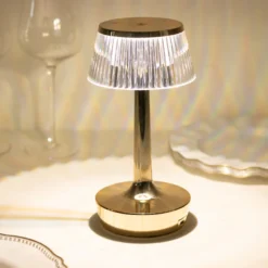 Clear Gold Mushroom LED Crystal Table Lamp Centerpiece With Touch Control, 9" Color Changing Rechargeable Acrylic Decorative Night Light