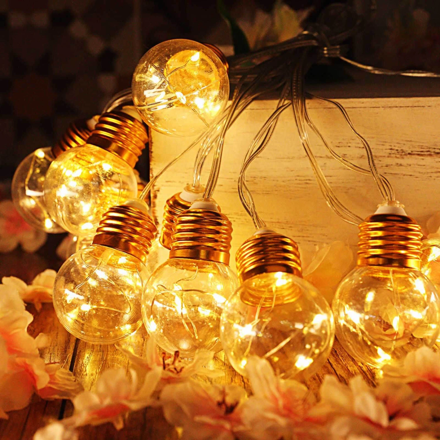 13ft Warm White Indoor 8-Mode Dimmable Fairy Light Bulb String Lights, Remote Operated LEDs With 10 Gold Base Clear Bulbs 7 13ft Warm White Indoor 8-Mode Dimmable Fairy Light Bulb String Lights, Remote Operated LEDs With 10 Gold Base Clear Bulbs - Image 7