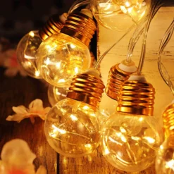13ft Warm White Indoor 8-Mode Dimmable Fairy Light Bulb String Lights, Remote Operated LEDs With 10 Gold Base Clear Bulbs 22 13ft Warm White Indoor 8-Mode Dimmable Fairy Light Bulb String Lights, Remote Operated LEDs With 10 Gold Base Clear Bulbs -Home Decor Promotional Store LED BALL10 GOLD D05