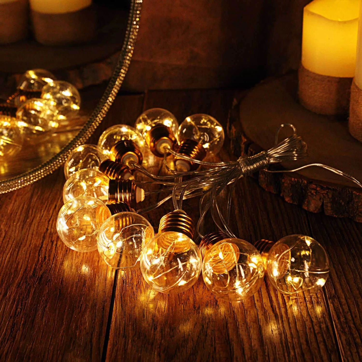 13ft Warm White Indoor 8-Mode Dimmable Fairy Light Bulb String Lights, Remote Operated LEDs With 10 Gold Base Clear Bulbs 5 13ft Warm White Indoor 8-Mode Dimmable Fairy Light Bulb String Lights, Remote Operated LEDs With 10 Gold Base Clear Bulbs - Image 5