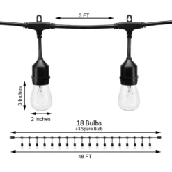 48ft Warm White Connectable Hanging Outdoor Or Indoor String Lights, Waterproof 120V With 18 Incandescent Glass Light Bulbs 26 48ft Warm White Connectable Hanging Outdoor Or Indoor String Lights, Waterproof 120V With 18 Incandescent Glass Light Bulbs -Home Decor Promotional Store LED BALL12 48FT CLR 01