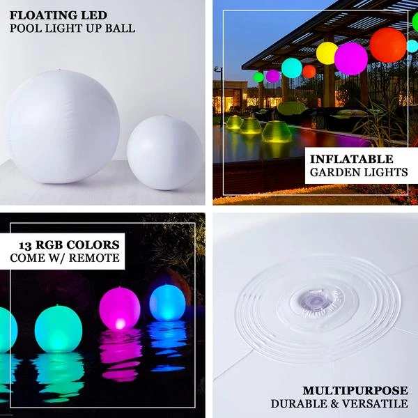 Floating Pool Light Up Glow Ball, Inflatable Outdoor Garden Lights With Remote - 13 RGB Colors And 3 Color Modes 2 Floating Pool Light Up Glow Ball, Inflatable Outdoor Garden Lights With Remote - 13 RGB Colors And 3 Color Modes - Image 2
