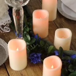 Set Of 5 | Ivory Flickering Flameless LED Pillar Candles, Color Changing Battery Operated Candles With Remote - 4", 5", 6" 15 Set Of 5 | Ivory Flickering Flameless LED Pillar Candles, Color Changing Battery Operated Candles With Remote - 4", 5", 6" -Home Decor Promotional Store LED CAND PL001 SET1 IVR D12