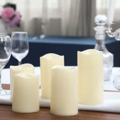 Set Of 5 | Ivory Flickering Flameless LED Pillar Candles, Color Changing Battery Operated Candles With Remote - 4", 5", 6" 14 Set Of 5 | Ivory Flickering Flameless LED Pillar Candles, Color Changing Battery Operated Candles With Remote - 4", 5", 6" -Home Decor Promotional Store LED CAND PL001 SET1 IVR 02