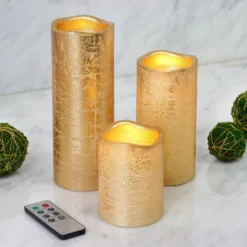 Flameless LED Pillar Candles, Remote Operated Battery Powered 4", 6", 8" 39 Flameless LED Pillar Candles, Remote Operated Battery Powered 4", 6", 8" -Home Decor Promotional Store LED CAND PL03 GOLD 01.progressive a9994a48 653f 44e3 b8ab 32b0def81341