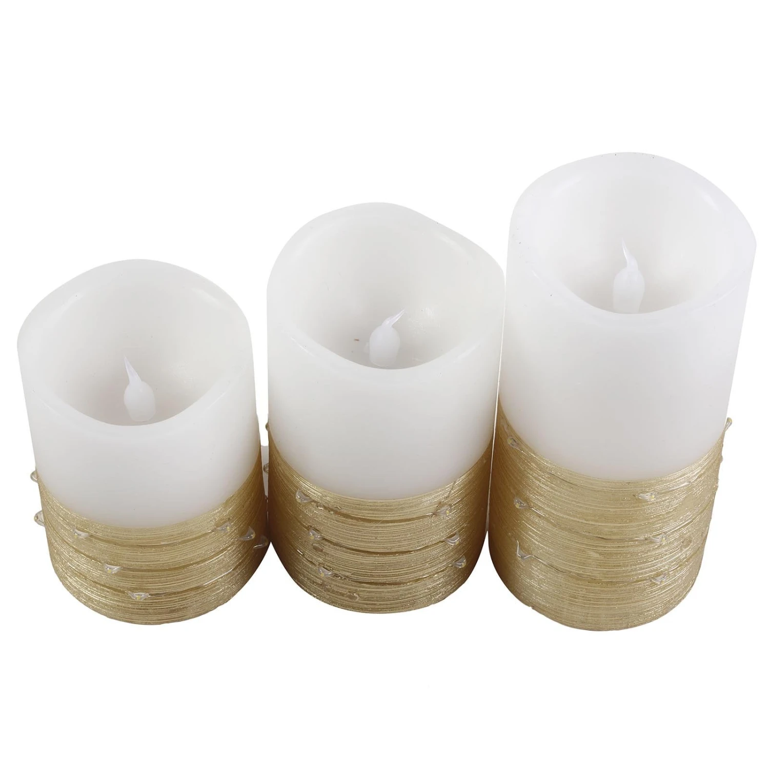 Set Of 3 | Flameless LED Remote Operated Pillar Candles Wrapped With Fairy String Lights, Battery Powered - 4", 5", 6" 10 Set Of 3 | Flameless LED Remote Operated Pillar Candles Wrapped With Fairy String Lights, Battery Powered - 4", 5", 6" - Image 10