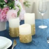 Set Of 3 | Flameless LED Remote Operated Pillar Candles Wrapped With Fairy String Lights, Battery Powered - 4", 5", 6"