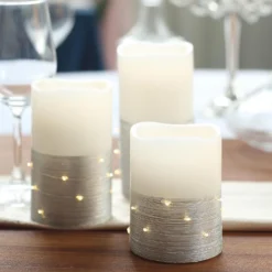 Set Of 3 | Flameless LED Remote Operated Pillar Candles Wrapped With Fairy String Lights, Battery Powered - 4", 5", 6" 18 Set Of 3 | Flameless LED Remote Operated Pillar Candles Wrapped With Fairy String Lights, Battery Powered - 4", 5", 6" -Home Decor Promotional Store LED CAND PL04 PARENT 3