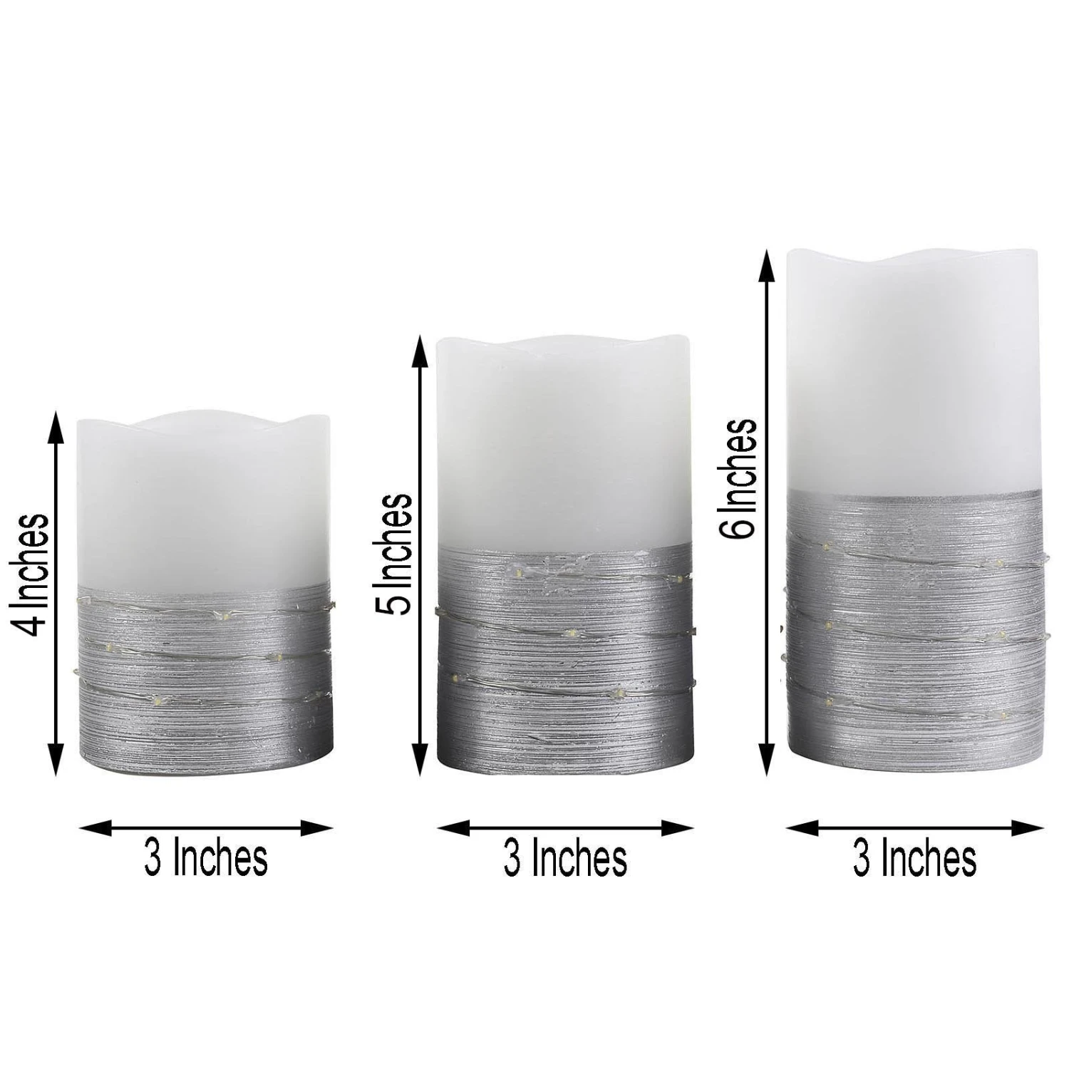 Set Of 3 | Flameless LED Remote Operated Pillar Candles Wrapped With Fairy String Lights, Battery Powered - 4", 5", 6" 6 Set Of 3 | Flameless LED Remote Operated Pillar Candles Wrapped With Fairy String Lights, Battery Powered - 4", 5", 6" - Image 6