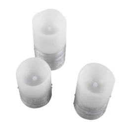 Set Of 3 | Flameless LED Remote Operated Pillar Candles Wrapped With Fairy String Lights, Battery Powered - 4", 5", 6" 27 Set Of 3 | Flameless LED Remote Operated Pillar Candles Wrapped With Fairy String Lights, Battery Powered - 4", 5", 6" -Home Decor Promotional Store LED CAND PL04 SILV D08