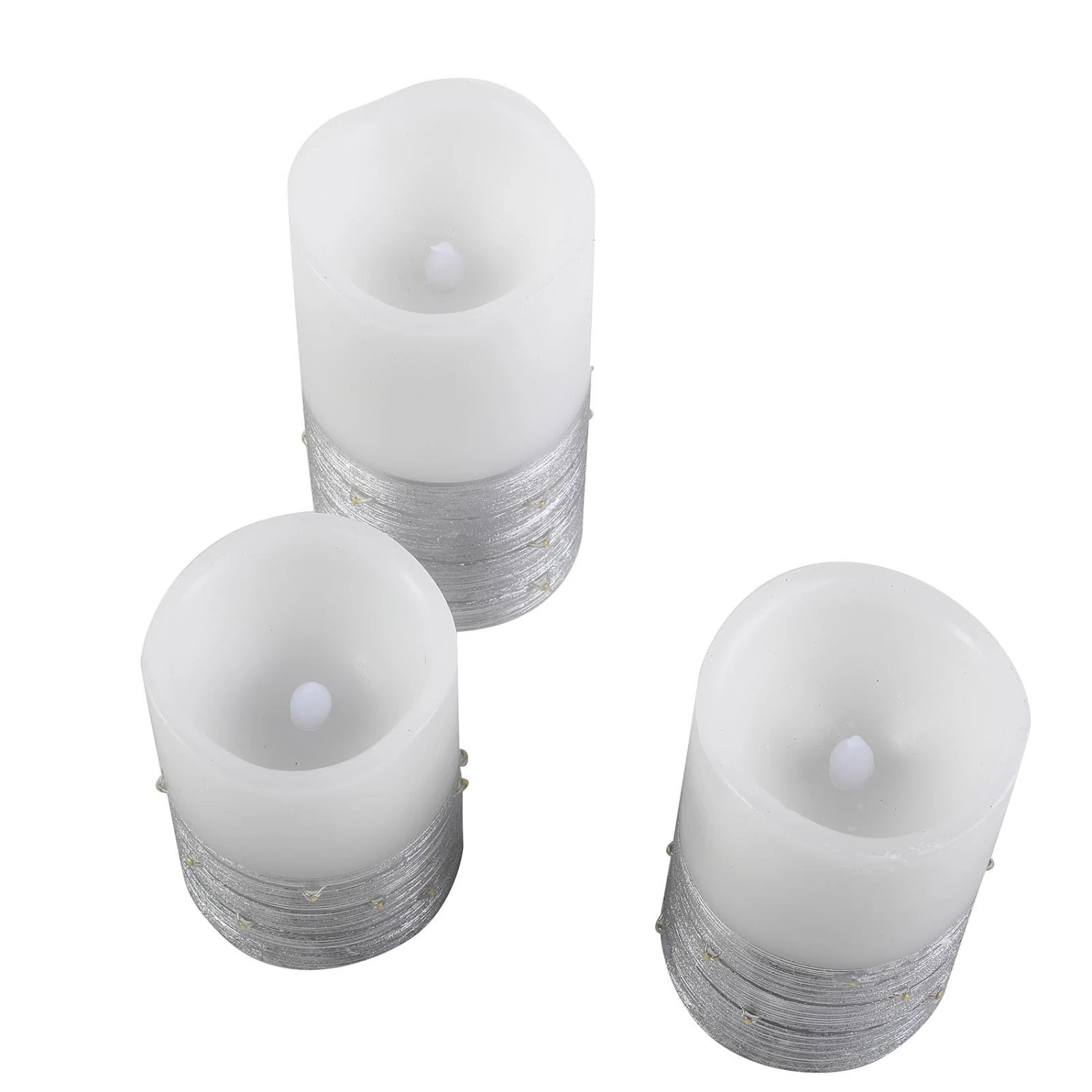 Set Of 3 | Flameless LED Remote Operated Pillar Candles Wrapped With Fairy String Lights, Battery Powered - 4", 5", 6" 14 Set Of 3 | Flameless LED Remote Operated Pillar Candles Wrapped With Fairy String Lights, Battery Powered - 4", 5", 6" - Image 14