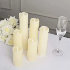 Set Of 6 | Warm White Flameless Flicker LED Drip Wax Pillar Candles, Battery Operated Luminaria Holiday Candles -Home Decor Promotional Store LED CAND PL06 SET IVR D01