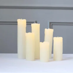 Set Of 6 | Warm White Flameless Flicker LED Drip Wax Pillar Candles, Battery Operated Luminaria Holiday Candles -Home Decor Promotional Store LED CAND PL06 SET IVR D08