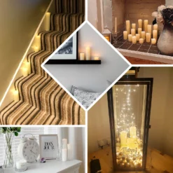 Set Of 6 | Warm White Flameless Flicker LED Drip Wax Pillar Candles, Battery Operated Luminaria Holiday Candles -Home Decor Promotional Store LED CAND PL06 SET IVR EBC2