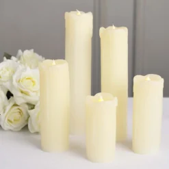 Set Of 6 | Warm White Flameless Flicker LED Drip Wax Pillar Candles, Battery Operated Luminaria Holiday Candles -Home Decor Promotional Store LED CAND PL06 SET IVR 01