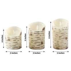 Set Of 3 | Warm White Flameless Flicker LED Fireplace Pillar Candles, Burnt Birch Bark Design Battery Operated Candles With Remote Control -Home Decor Promotional Store LED CAND PL07 SET NAT 98