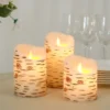 Set Of 3 | Warm White Flameless Flicker LED Fireplace Pillar Candles, Burnt Birch Bark Design Battery Operated Candles With Remote Control
