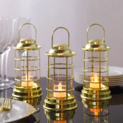 3 Pack Gold Mini LED Tealight Candle Lantern Lamps, Battery Operated Decorative Lanterns - 7" -Home Decor Promotional Store LED CAND PL09 GOLD D03