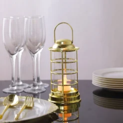 3 Pack Gold Mini LED Tealight Candle Lantern Lamps, Battery Operated Decorative Lanterns - 7" -Home Decor Promotional Store LED CAND PL09 GOLD D05