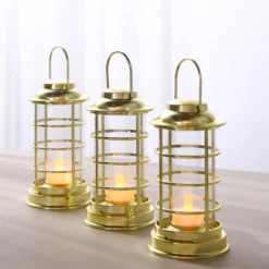 3 Pack Gold Mini LED Tealight Candle Lantern Lamps, Battery Operated Decorative Lanterns - 7" -Home Decor Promotional Store LED CAND PL09 GOLD D06
