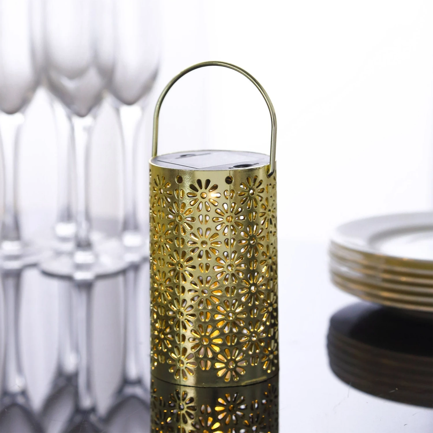 3 Pack Gold Flower Design Hanging LED Lantern Lights, Battery Operated Decorative Garden Lanterns - 3"x5" 6 3 Pack Gold Flower Design Hanging LED Lantern Lights, Battery Operated Decorative Garden Lanterns - 3"x5" - Image 6