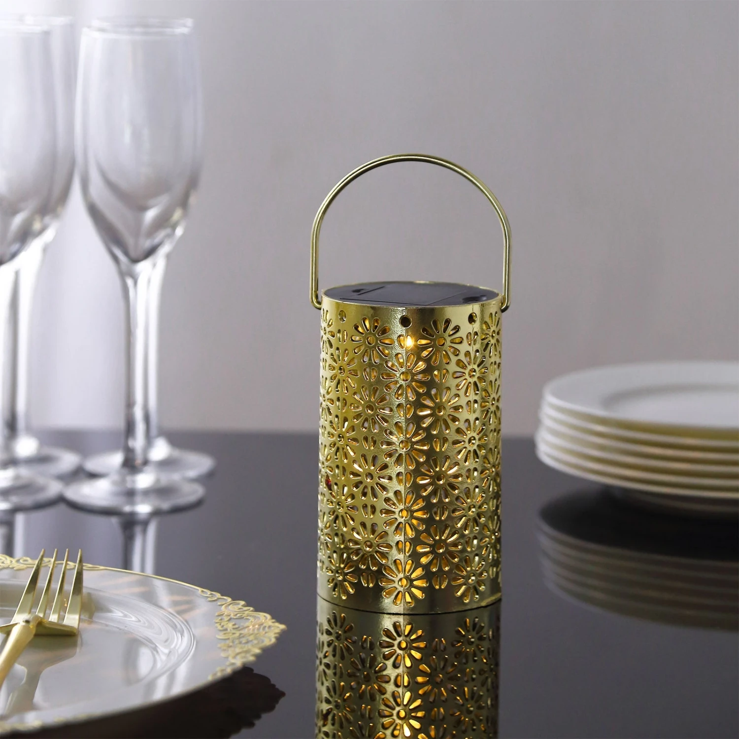 3 Pack Gold Flower Design Hanging LED Lantern Lights, Battery Operated Decorative Garden Lanterns - 3"x5" 7 3 Pack Gold Flower Design Hanging LED Lantern Lights, Battery Operated Decorative Garden Lanterns - 3"x5" - Image 7