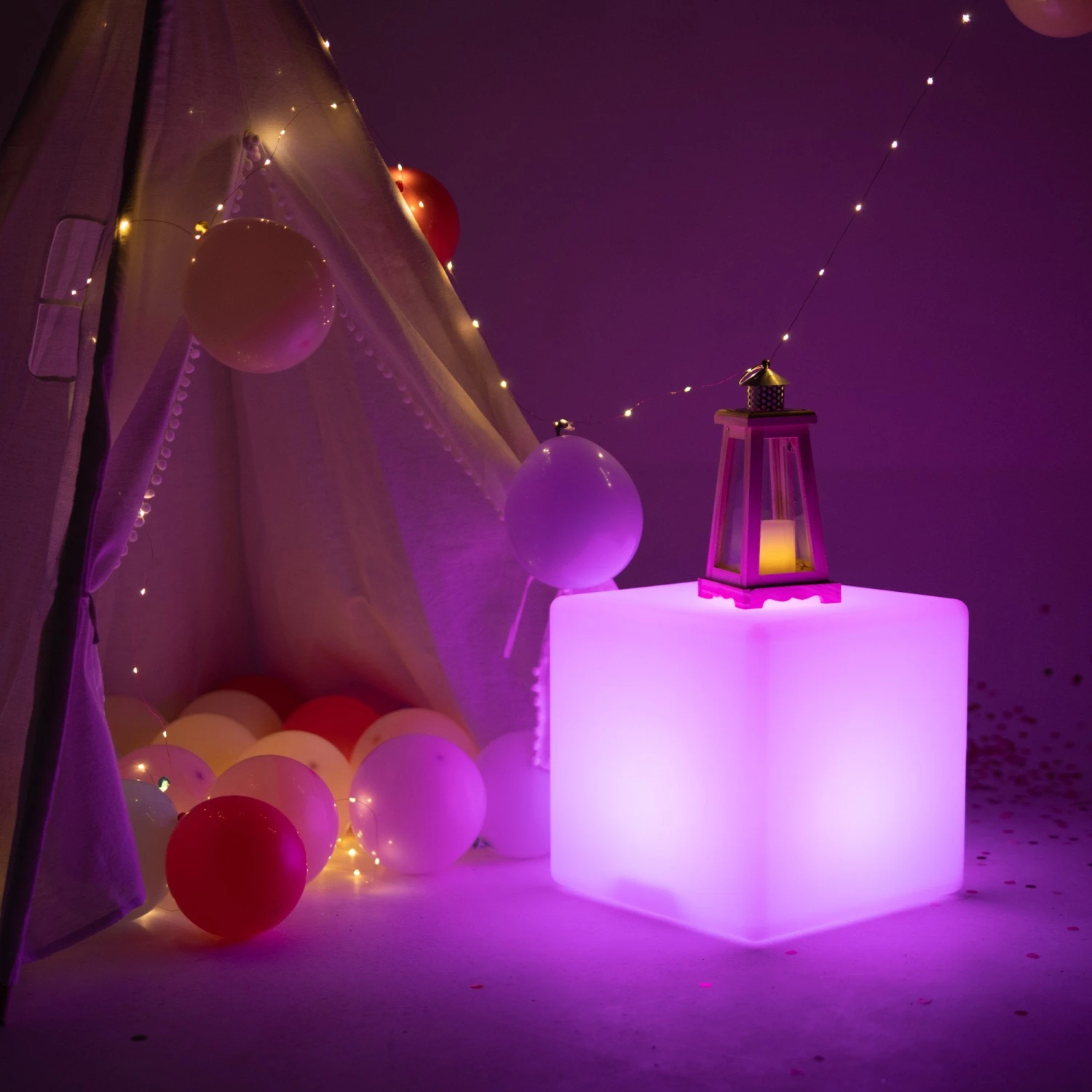 15.5" Color Changing Cordless LED Light Up Cube Table Stool, Rechargeable Waterproof Illuminated Furniture 1 15.5" Color Changing Cordless LED Light Up Cube Table Stool, Rechargeable Waterproof Illuminated Furniture