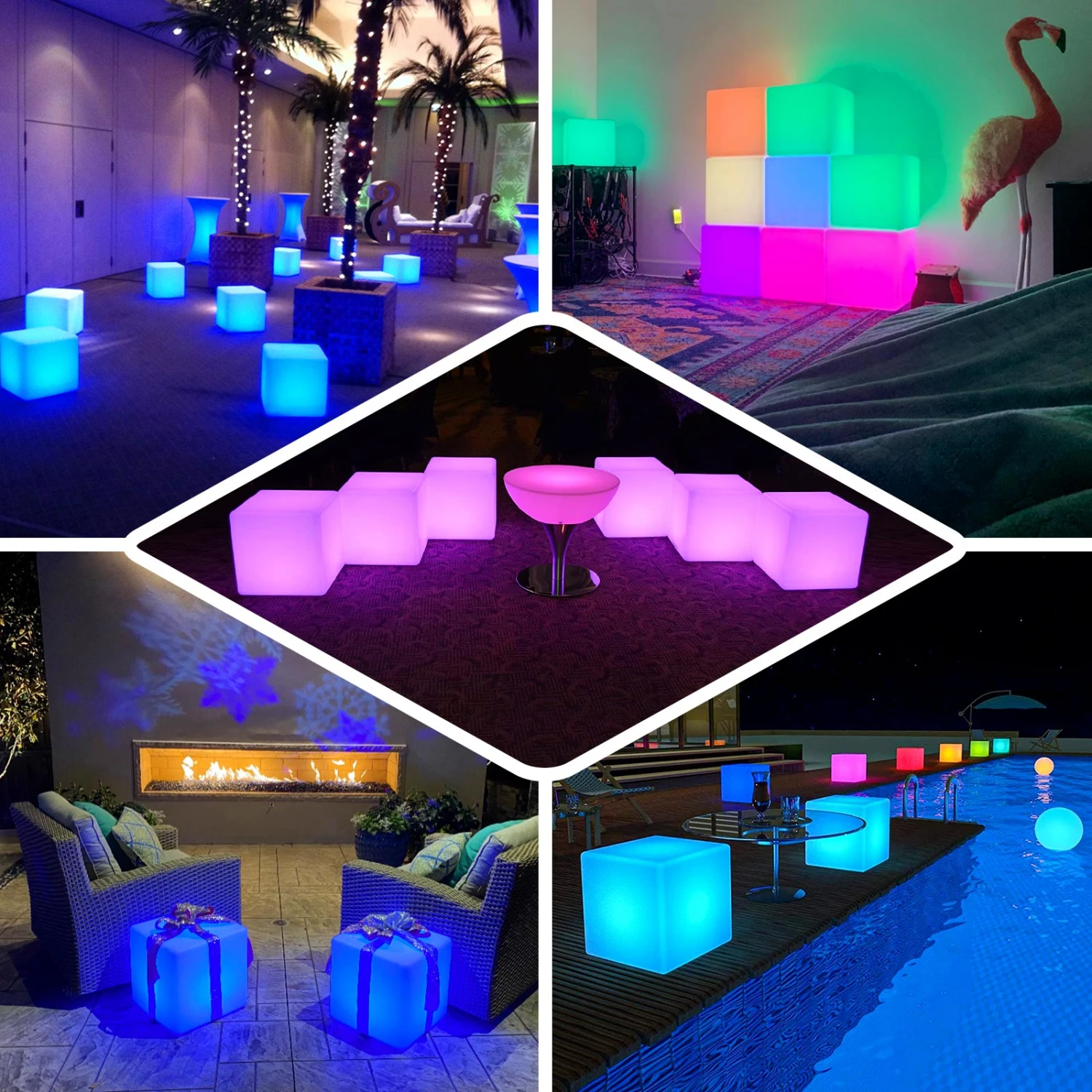 15.5" Color Changing Cordless LED Light Up Cube Table Stool, Rechargeable Waterproof Illuminated Furniture 3 15.5" Color Changing Cordless LED Light Up Cube Table Stool, Rechargeable Waterproof Illuminated Furniture - Image 3