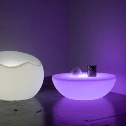 23.5" Color Changing Cordless LED Light Up Half Circle Round Table, Rechargeable Waterproof Illuminated Furniture