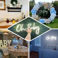 26" Oh Baby Neon Light Sign, LED Reusable Wall Décor Lights With 5ft Hanging Chain -Home Decor Promotional Store LED NEOSIGN01 BABY CLR EBC2