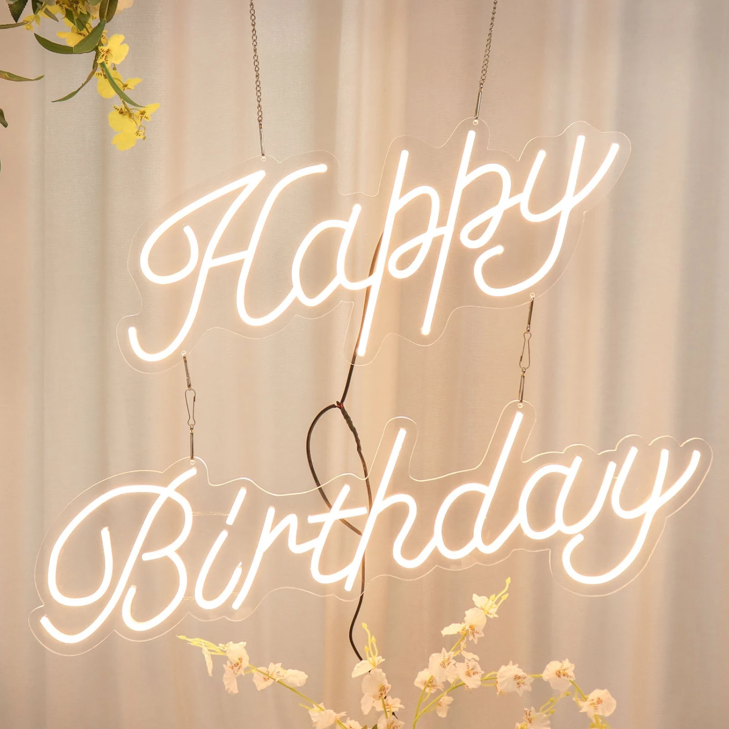 32" Happy Birthday Neon Light Sign, LED Reusable Wall Décor Lights With 5ft Hanging Chain 1 32" Happy Birthday Neon Light Sign, LED Reusable Wall Décor Lights With 5ft Hanging Chain