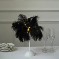 15" LED Ostrich Feather Table Lamp Desk Light, Battery Operated Cordless Living Room/Bedroom Centerpiece -Home Decor Promotional Store LED OST02 S BLK D05