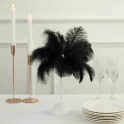15" LED Ostrich Feather Table Lamp Desk Light, Battery Operated Cordless Living Room/Bedroom Centerpiece -Home Decor Promotional Store LED OST02 S BLK D06