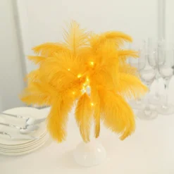 15" LED Ostrich Feather Table Lamp Desk Light, Battery Operated Cordless Living Room/Bedroom Centerpiece