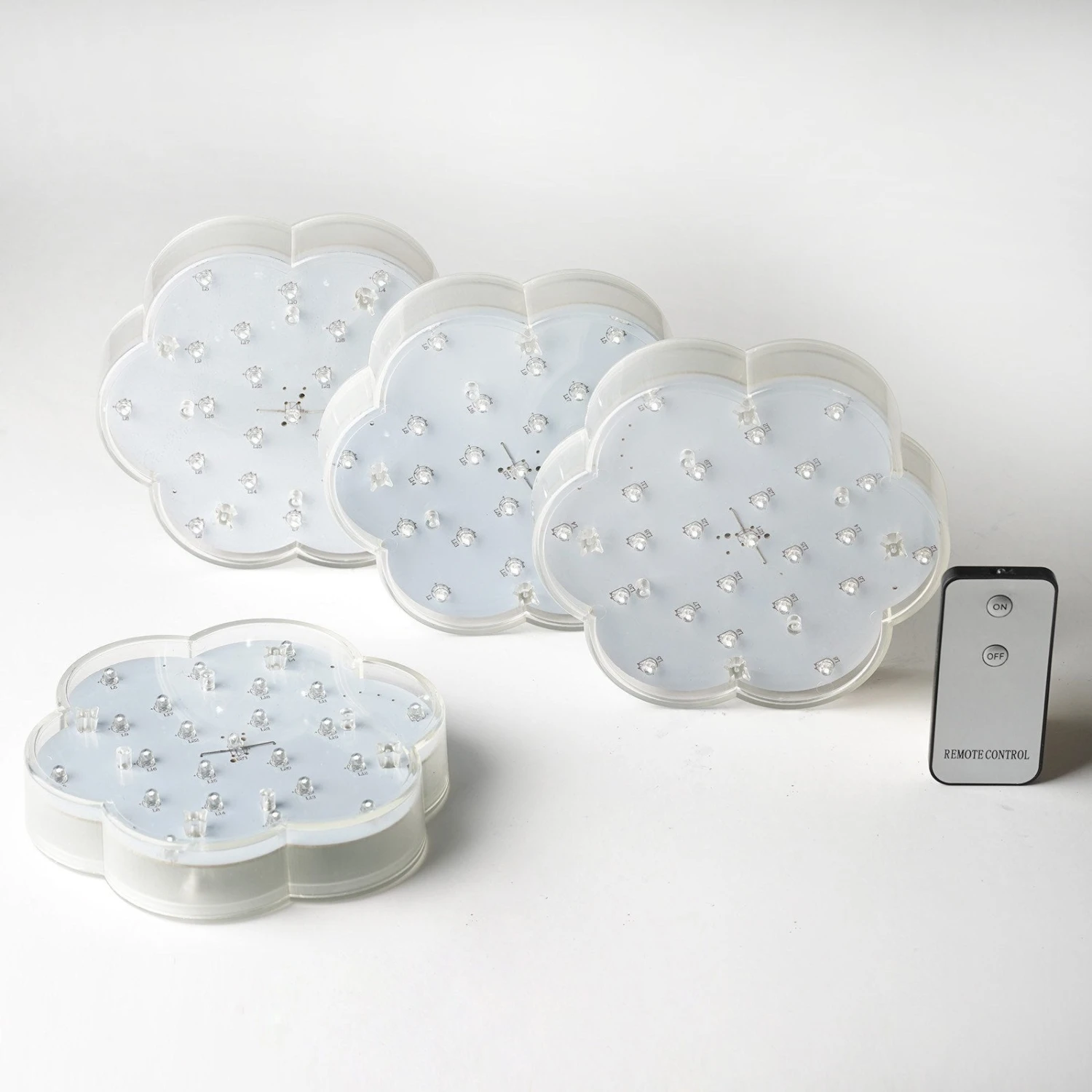 4 Pack | 6" Flower Shaped White 23 LED Disc Lights With Remote, DIY Centerpiece Accent Light 3 4 Pack | 6" Flower Shaped White 23 LED Disc Lights With Remote, DIY Centerpiece Accent Light - Image 3