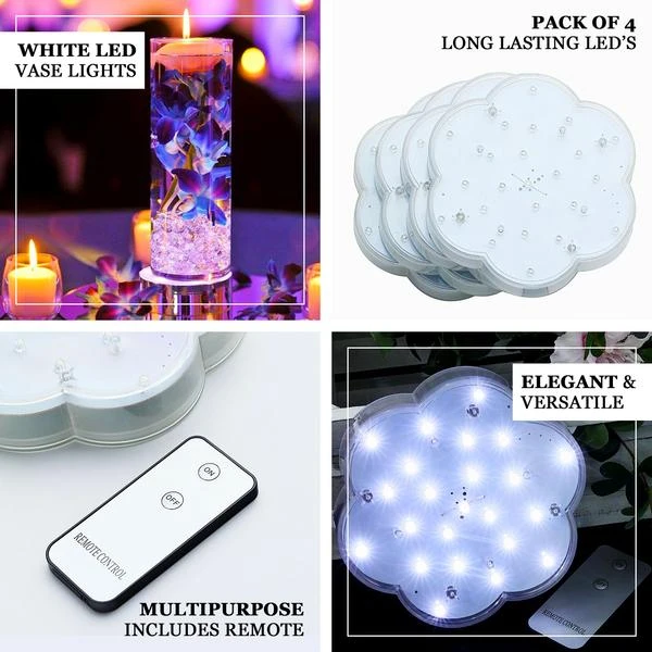4 Pack | 6" Flower Shaped White 23 LED Disc Lights With Remote, DIY Centerpiece Accent Light 2 4 Pack | 6" Flower Shaped White 23 LED Disc Lights With Remote, DIY Centerpiece Accent Light - Image 2