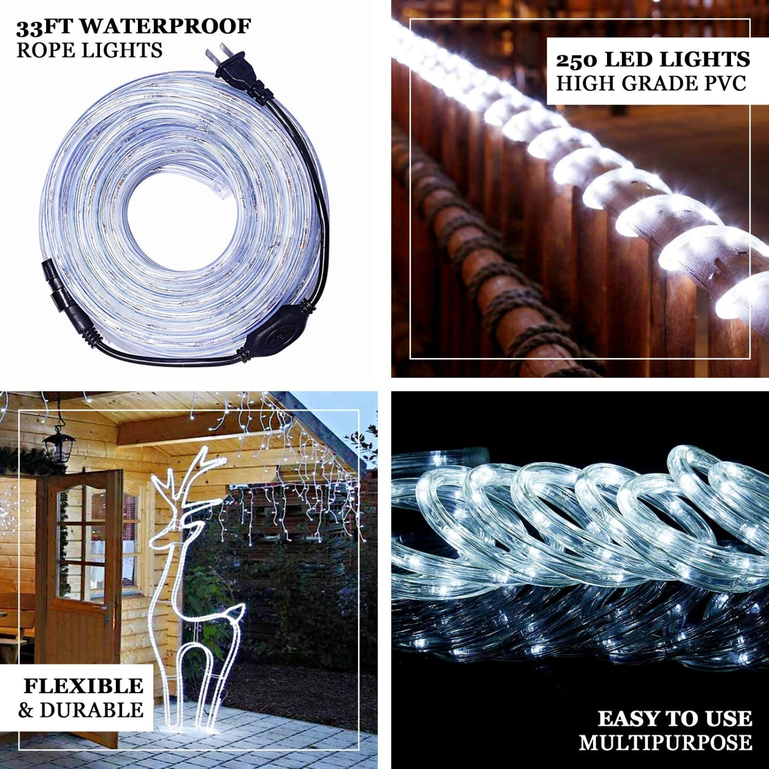33ft Waterproof Outdoor LED Rope Light, 120V With 250 Bright LEDs 3 33ft Waterproof Outdoor LED Rope Light, 120V With 250 Bright LEDs - Image 3