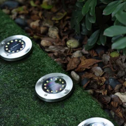4 Pack | 12 LED Warm White Waterproof Solar Disk Pathway Garden Lights