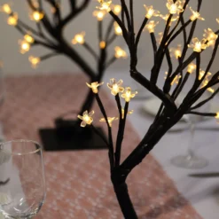2 Pack | 36 Warm White LEDs Black Cherry Blossom Tree Centerpieces, Battery Operated Lights -Home Decor Promotional Store LED TREE01 CLR1 D07