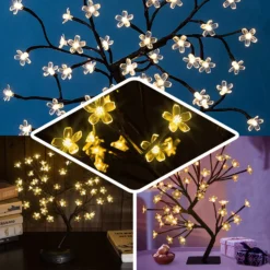 2 Pack | 36 Warm White LEDs Black Cherry Blossom Tree Centerpieces, Battery Operated Lights -Home Decor Promotional Store LED TREE01 PARENT 2