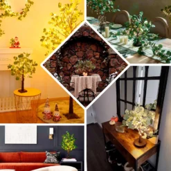 17" Tall Warm White 50LED Fairy Lighted Artificial Eucalyptus Plant, Battery Operated Tabletop Lighted Tree -Home Decor Promotional Store LED TREE02 GRN EBC2