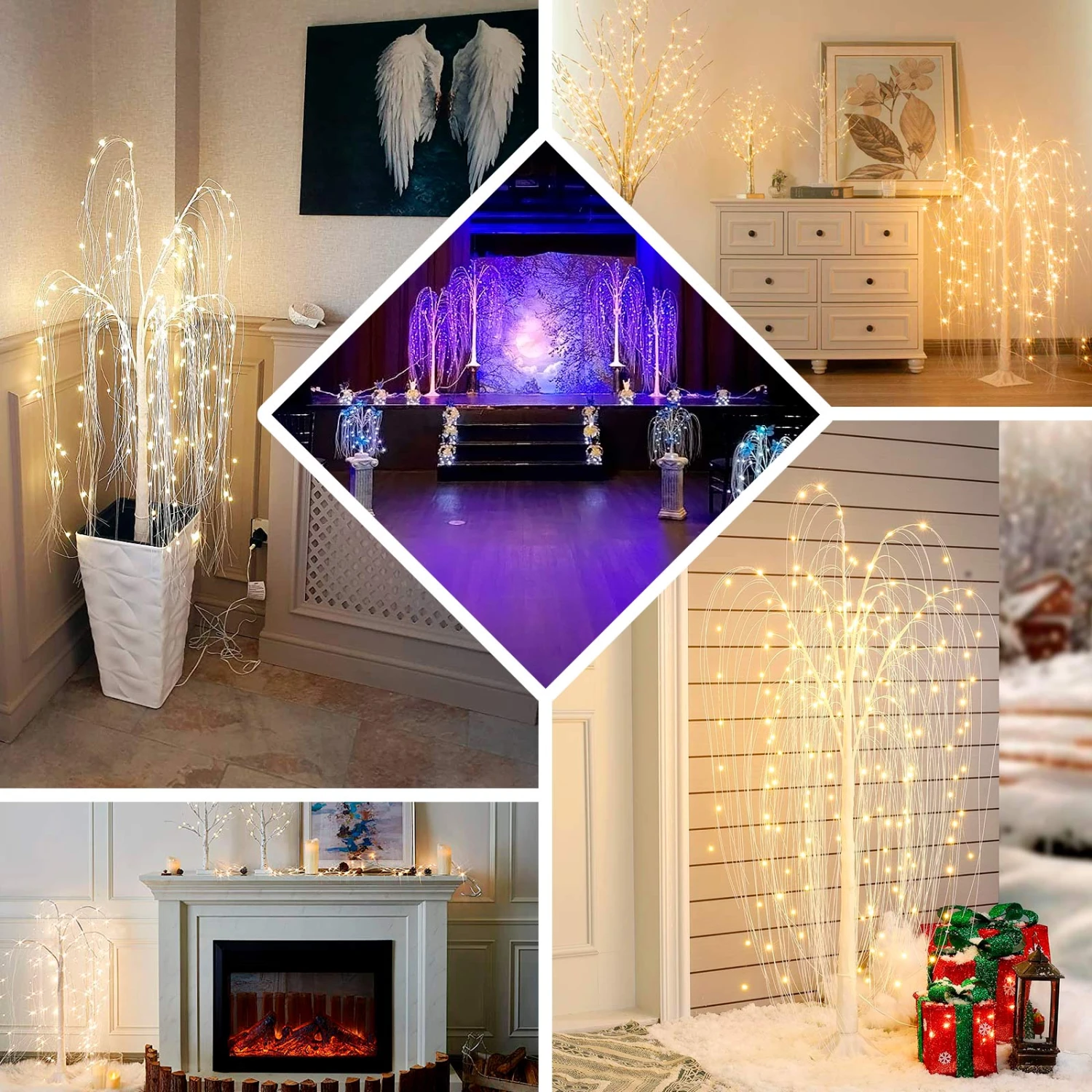 4ft Warm White 180 LED Fairy Lighted Artificial Weeping Willow Tree With Plug-in Adapter, White Tabletop Tree Centerpiece 3 4ft Warm White 180 LED Fairy Lighted Artificial Weeping Willow Tree With Plug-in Adapter, White Tabletop Tree Centerpiece - Image 3