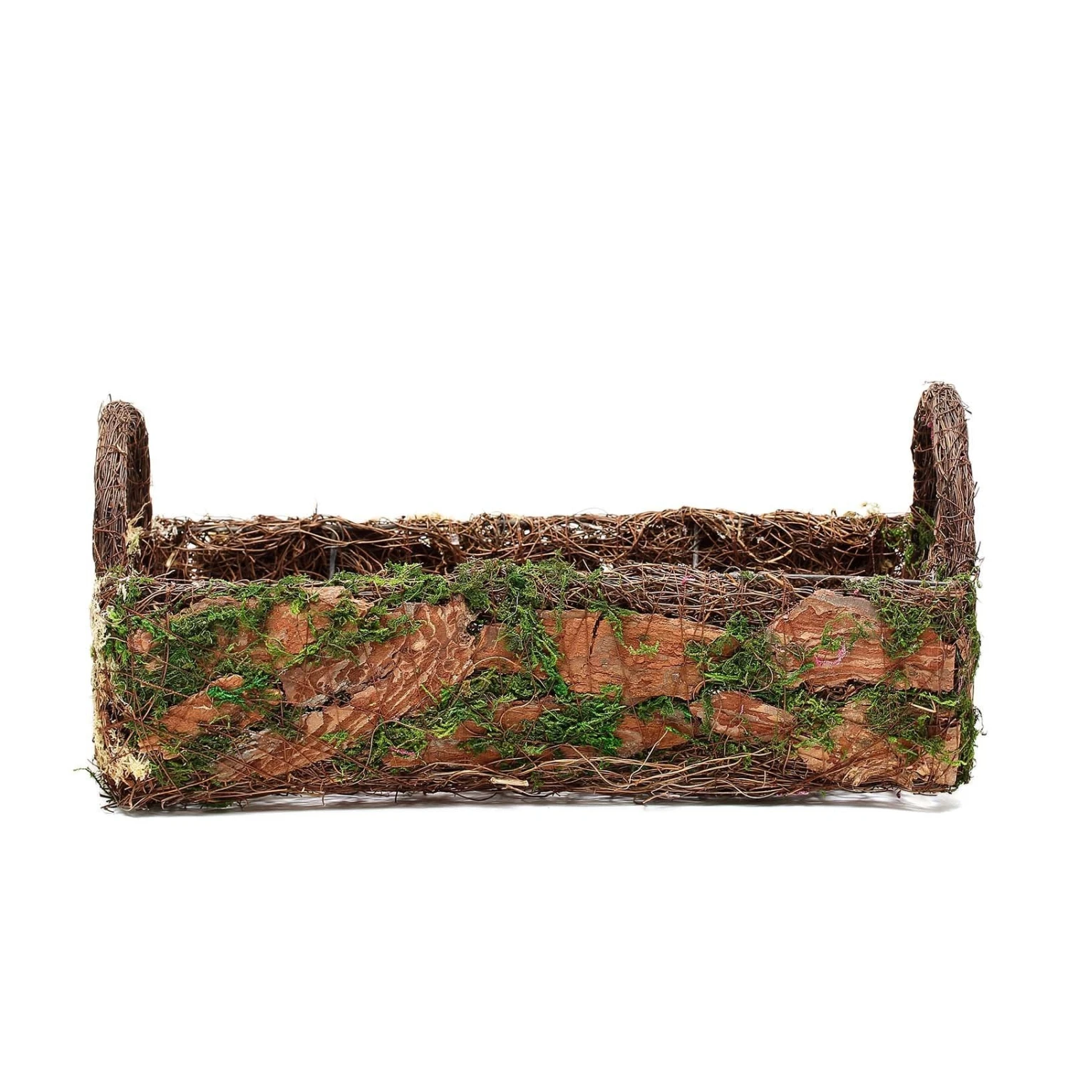 Set Of 2 | Rustic Log Shaped Preserved Moss Planter Boxes, Flower Baskets With Handle - 13", 15" 6 Set Of 2 | Rustic Log Shaped Preserved Moss Planter Boxes, Flower Baskets With Handle - 13", 15" - Image 6