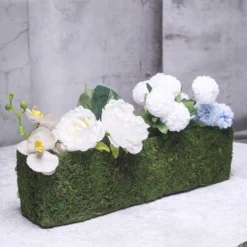 23" Green Rectangle Preserved Moss Metal Planter Box With Inner Lining, Flower Basket