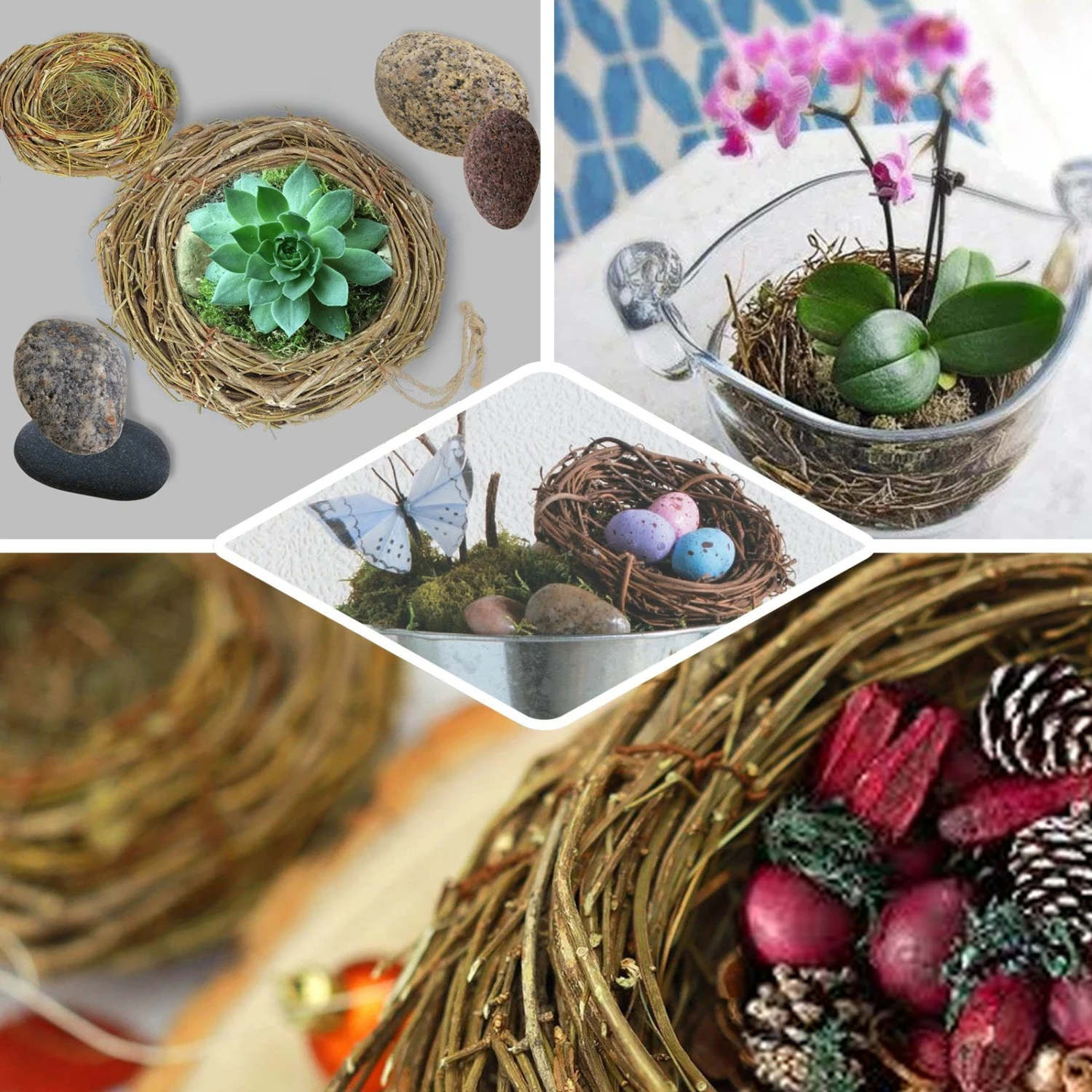 Set Of 2 | Natural Preserved Twig Bird Nest Planter Boxes, Flower Baskets - 4.5", 7.5" 3 Set Of 2 | Natural Preserved Twig Bird Nest Planter Boxes, Flower Baskets - 4.5", 7.5" - Image 3