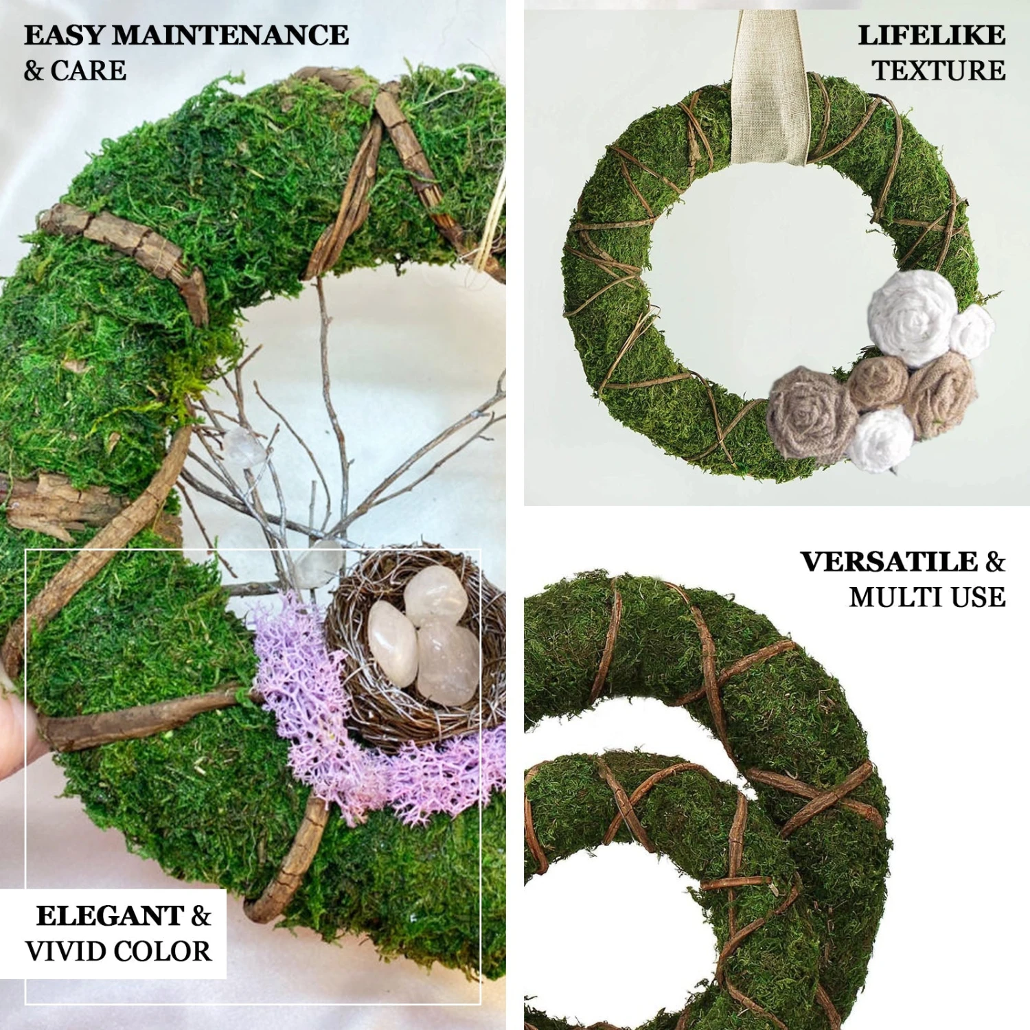 2 Pack Green Natural Preserved Moss Wreaths With Twine Twig Wrap 14" 2 2 Pack Green Natural Preserved Moss Wreaths With Twine Twig Wrap 14" - Image 2