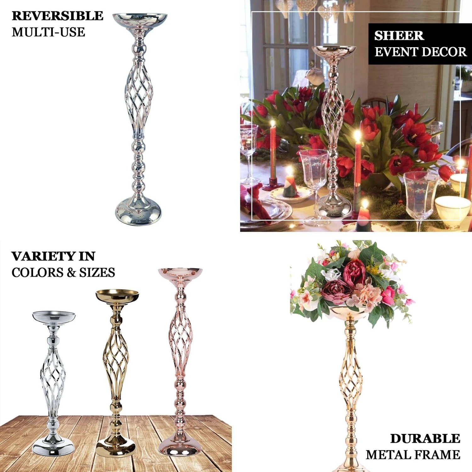 2 Pack Reversible Votive Candle Holder Set Flower Ball Pedestal Stand 23" 2 2 Pack Reversible Votive Candle Holder Set Flower Ball Pedestal Stand 23" - Image 2